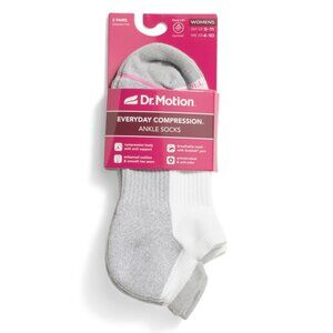 DR MOTION White 2pk Solid Ankle Compression Socks